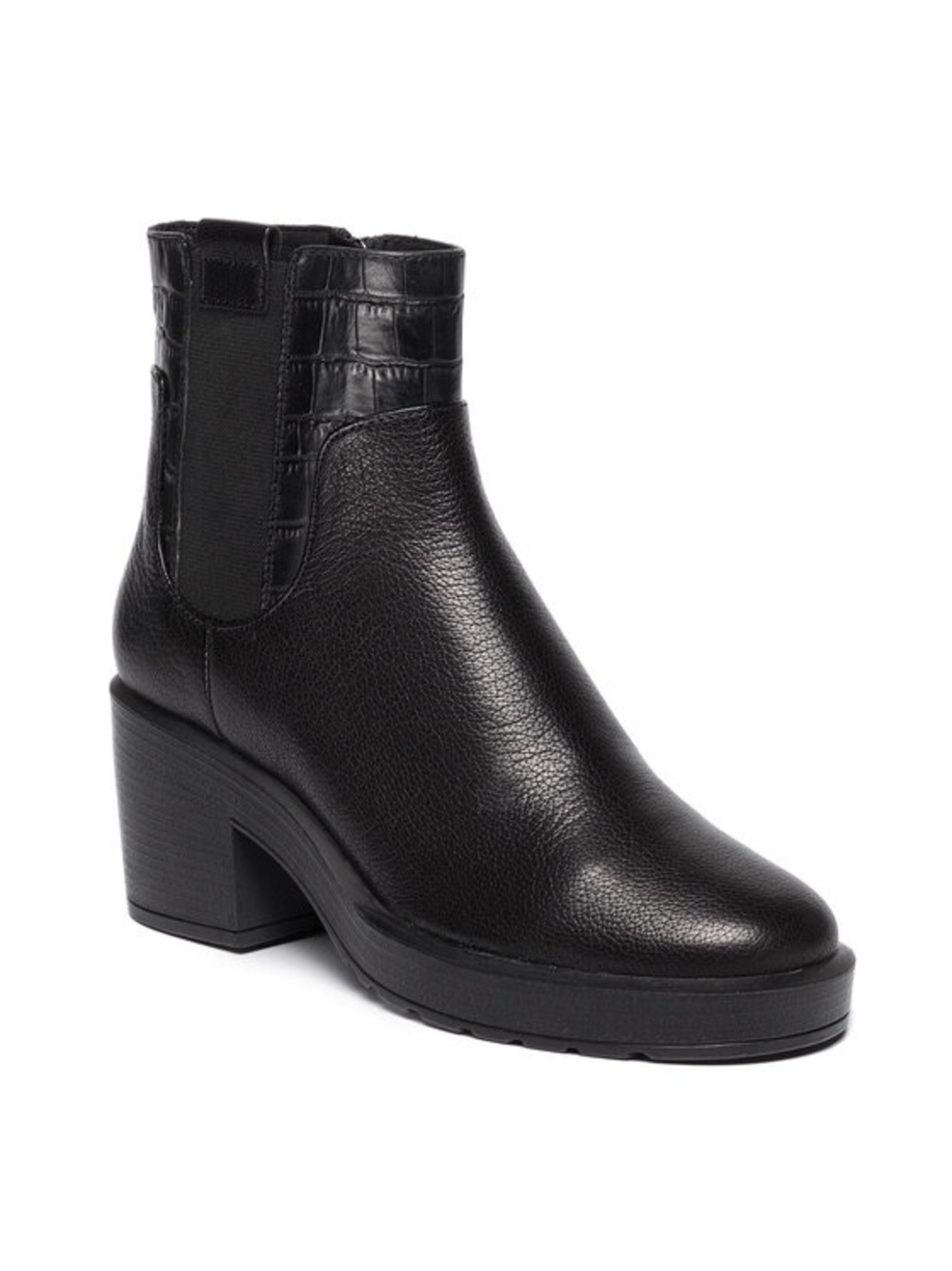 Geox D Kenly Black Croc Embossed Leather Ankle Chelsea Boots Size 40